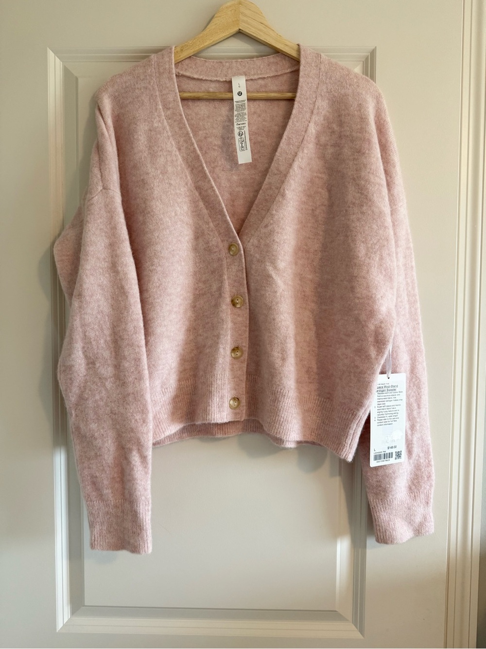 Lululemon Women's Alpaca Wool-Blend Cardigan Sweater Size Large PIMI Pink New